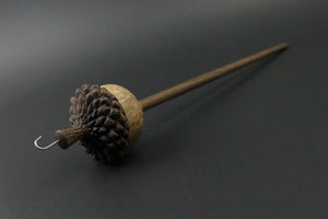 Acorn drop spindle in maple burl and walnut