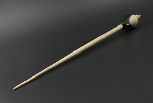 Penguin bead spindle in Indian ebony, holly, and curly maple