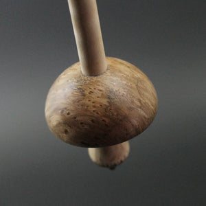 Mushroom support spindle in pyinma burl and curly maple
