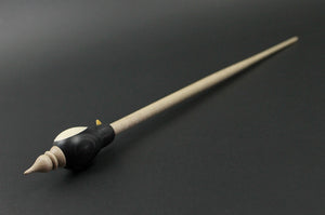 Bird bead spindle in frogwood, holly, and curly maple