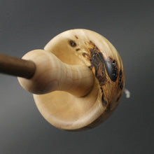 Load image into Gallery viewer, Mushroom drop spindle in mappa burl, curly maple, and walnut
