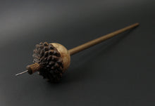 Load image into Gallery viewer, Acorn drop spindle in maple burl and walnut