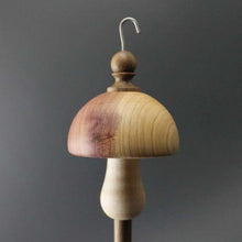 Load image into Gallery viewer, Mushroom drop spindle in red cedar, curly maple, and walnut