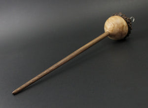 Acorn drop spindle in maple burl and walnut