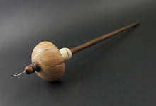 Load image into Gallery viewer, Mushroom drop spindle in birdseye maple, holly, and walnut