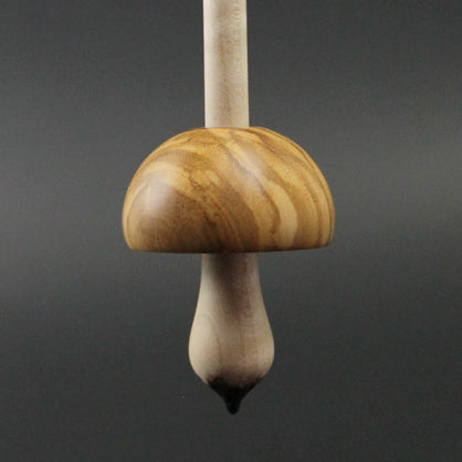 Mushroom support spindle in olivewood and curly maple