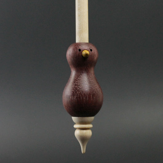 Bird bead spindle in purpleheart and curly maple