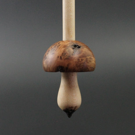 Mushroom support spindle in thuya burl and maple