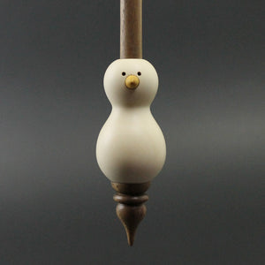 Bird bead spindle in holly, yellowheart, and walnut
