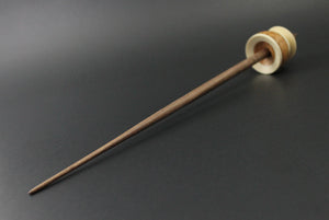 Teacup spindle in holly, afzelia burl, and walnut