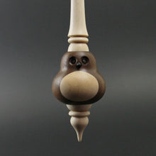 Load image into Gallery viewer, Owl bead spindle in walnut, Indian ebony, and curly maple