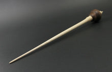 Load image into Gallery viewer, Owl bead spindle in walnut, Indian ebony, and curly maple