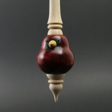Load image into Gallery viewer, Bird bead spindle in hand dyed curly maple, yellowheart, and curly maple