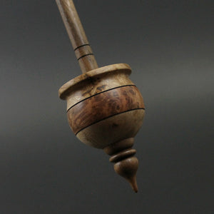 Cauldron spindle in maple burl, thuya burl, and walnut
