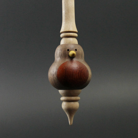Bird bead spindle in walnut, padauk, and curly maple