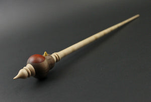 Bird bead spindle in walnut, padauk, and curly maple