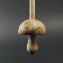 Load image into Gallery viewer, Mushroom support spindle in maple burl and curly maple with turquoise inlay