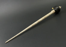 Load image into Gallery viewer, Bird bead spindle in Indian ebony, yellowheart, and curly maple