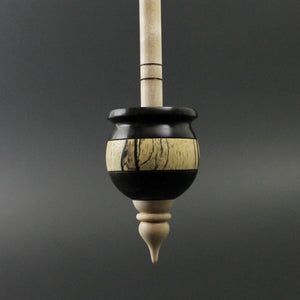Cauldron spindle in Indian ebony, spalted tamarind, and curly maple