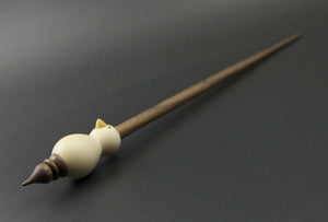 Bird bead spindle in holly and walnut