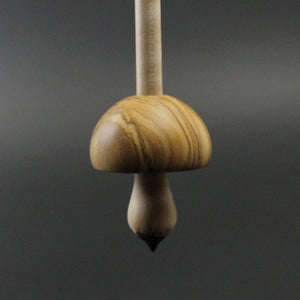 Mushroom support spindle in olivewood and curly maple