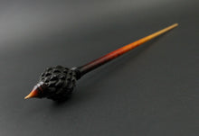 Load image into Gallery viewer, Dragon egg bead spindle in Indian ebony and hand dyed curly maple