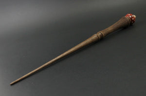 Wand spindle in walnut, redheart, and curly maple