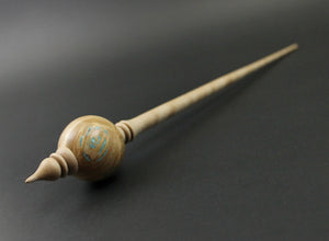 Bead spindle in maple burl and curly maple with turquoise inlay