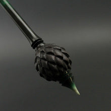 Load image into Gallery viewer, Dragon egg bead spindle in Indian ebony and hand dyed curly maple