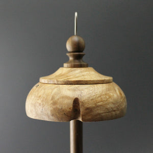 Drop spindle in maple burl and walnut