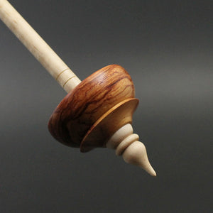 Tibetan style spindle in tulipwood and curly maple