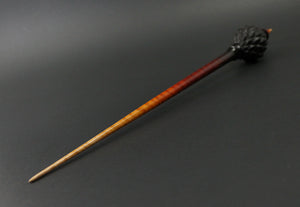 Dragon egg bead spindle in Indian ebony and hand dyed curly maple