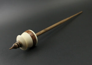 Teacup spindle in holly, thuya burl, and walnut
