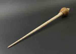 Bird bead spindle in maple burl and walnut
