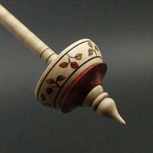 Tibetan style spindle in curly maple and hand dyed maple burl