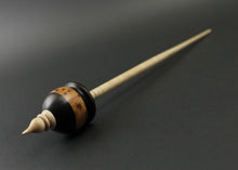 Load image into Gallery viewer, Cauldron spindle in Indian ebony, thuya burl, and curly maple