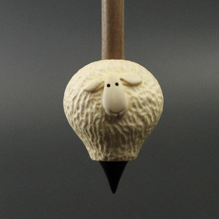 Sheep support spindle in holly and walnut
