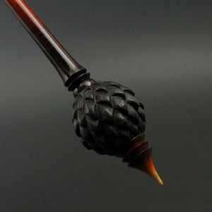 Dragon egg bead spindle in Indian ebony and hand dyed curly maple