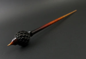 Dragon egg bead spindle in Indian ebony and hand dyed curly maple