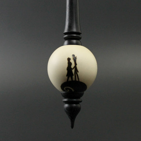 Jack and Sally bead spindle in holly and frogwood