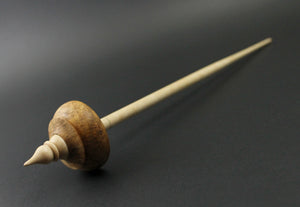 Tibetan style spindle in amboyna burl and curly maple
