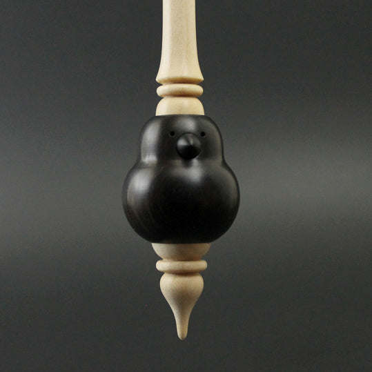Bird bead spindle in Indian ebony and curly maple