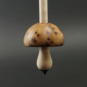 Mushroom support spindle in thuya burl and curly maple