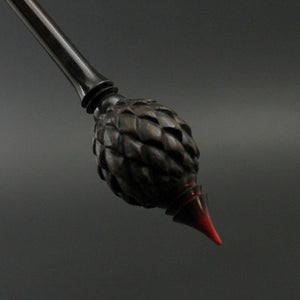 Dragon egg bead spindle in Indian ebony and hand dyed curly maple