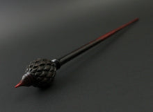 Load image into Gallery viewer, Dragon egg bead spindle in Indian ebony and hand dyed curly maple