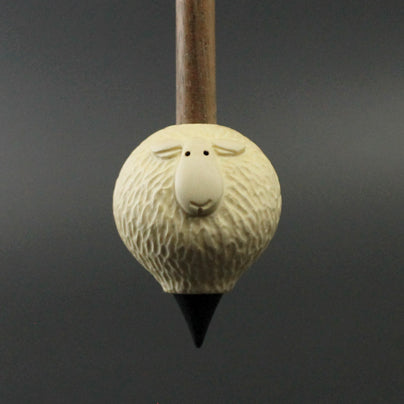 Sheep support spindle in holly and walnut