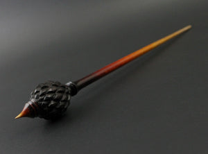 Dragon egg bead spindle in Indian ebony and hand dyed curly maple (<font color="red"<b>RESERVED</b></font> for Sharon)