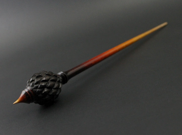 Dragon egg bead spindle in Indian ebony and hand dyed curly maple (<font color=