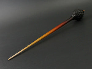 Dragon egg bead spindle in Indian ebony and hand dyed curly maple (<font color="red"<b>RESERVED</b></font> for Sharon)