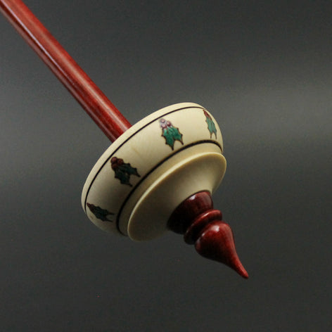 Tibetan style spindle in holly and hand dyed curly maple